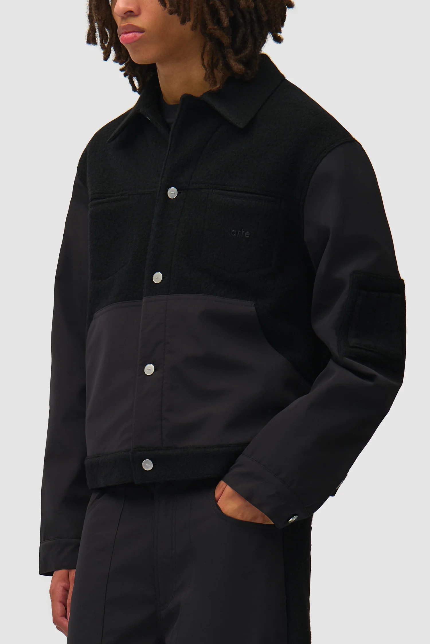 Nylon/Wool Combo Jacket - Black - Image 7