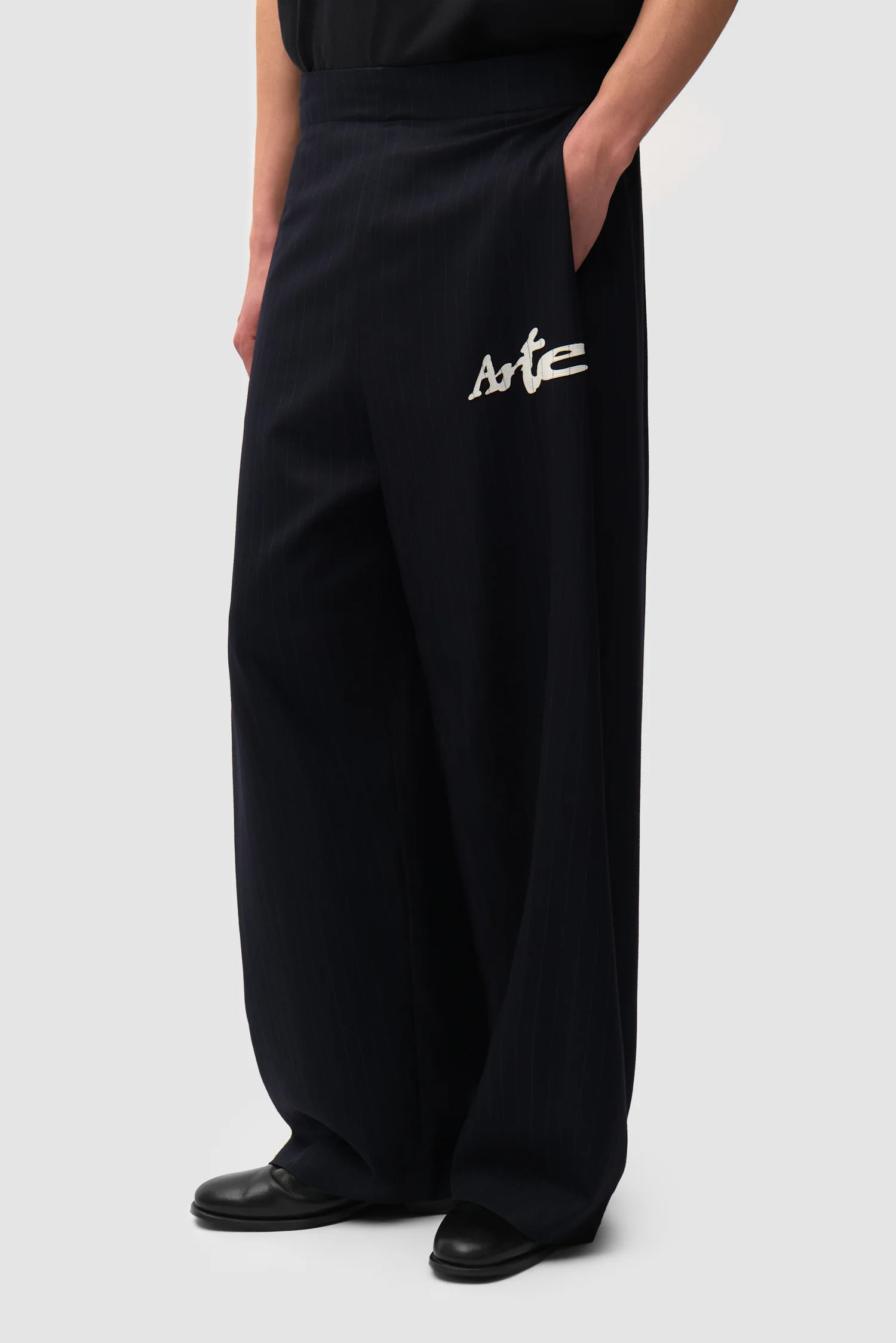 Pinstripe Tracksuit Pants - Black - Image 3