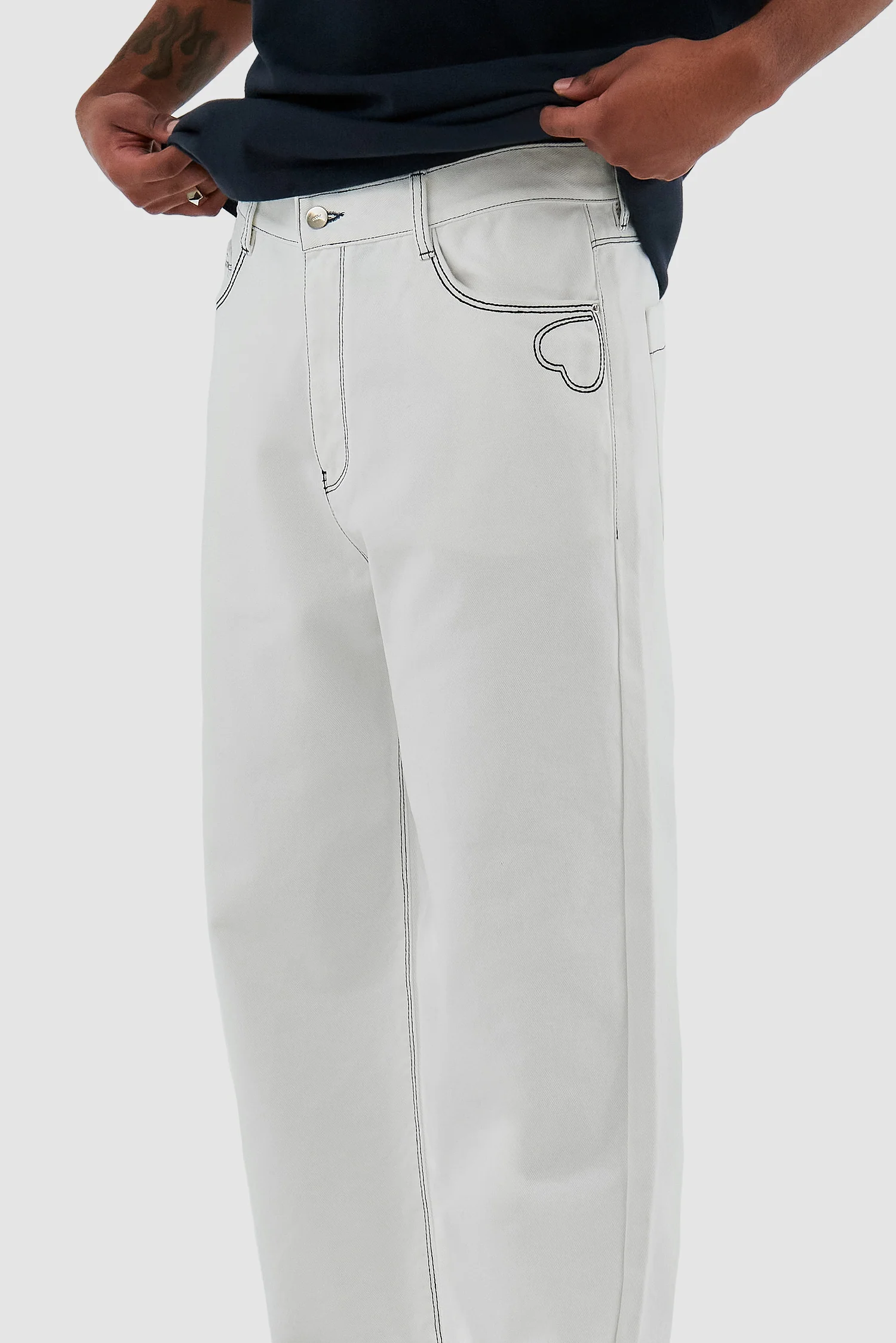 Poage Heart Detail Pants - White - Image 7