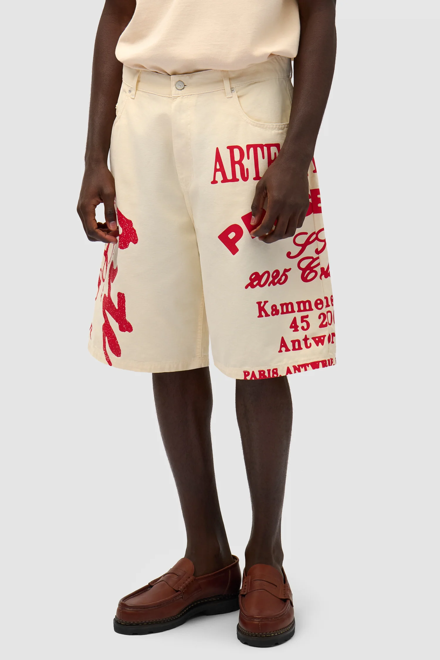 Red Print Shorts - Cream - Image 3