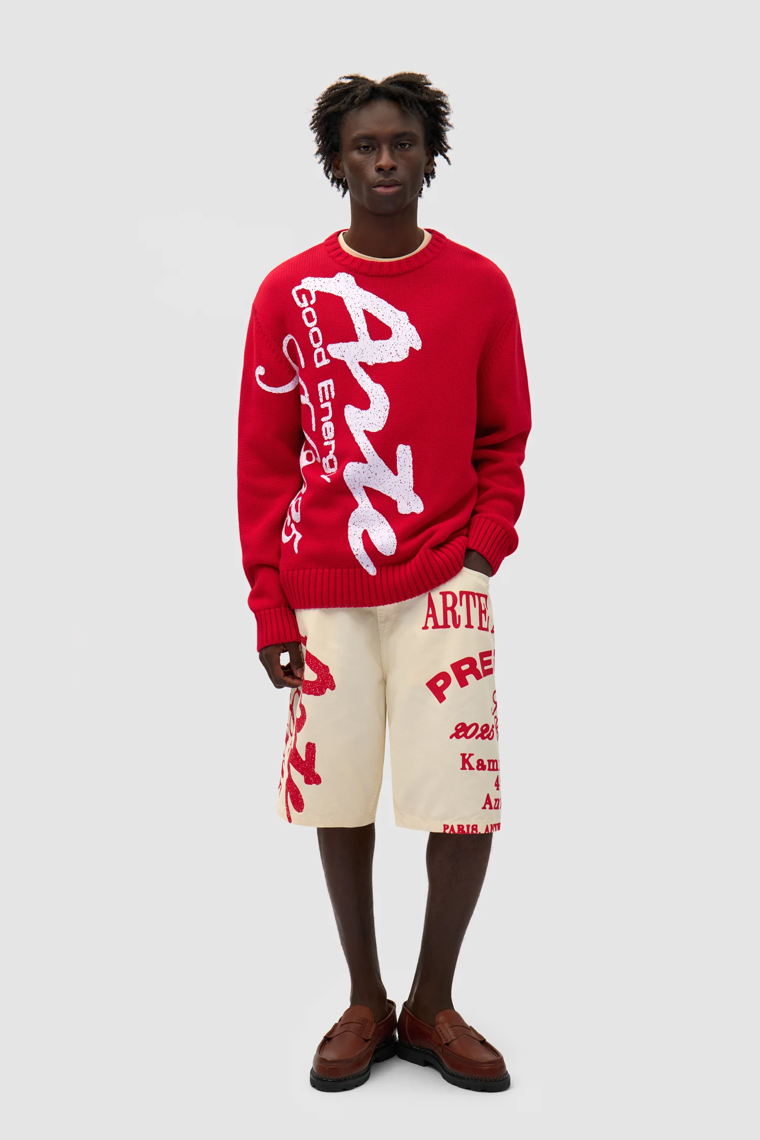 Red Print Shorts - Cream - Image 5