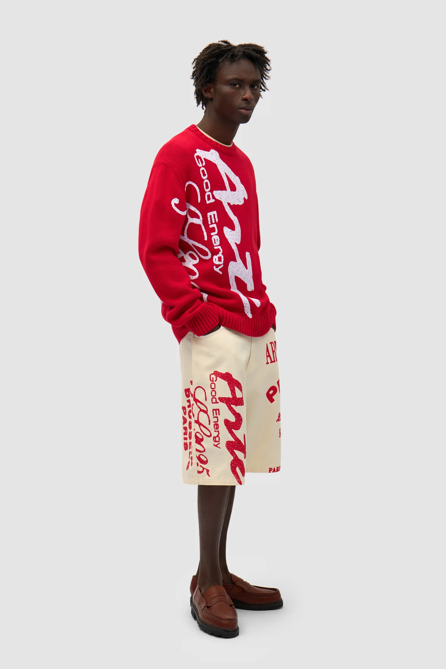Red Print Shorts - Cream - Image 6