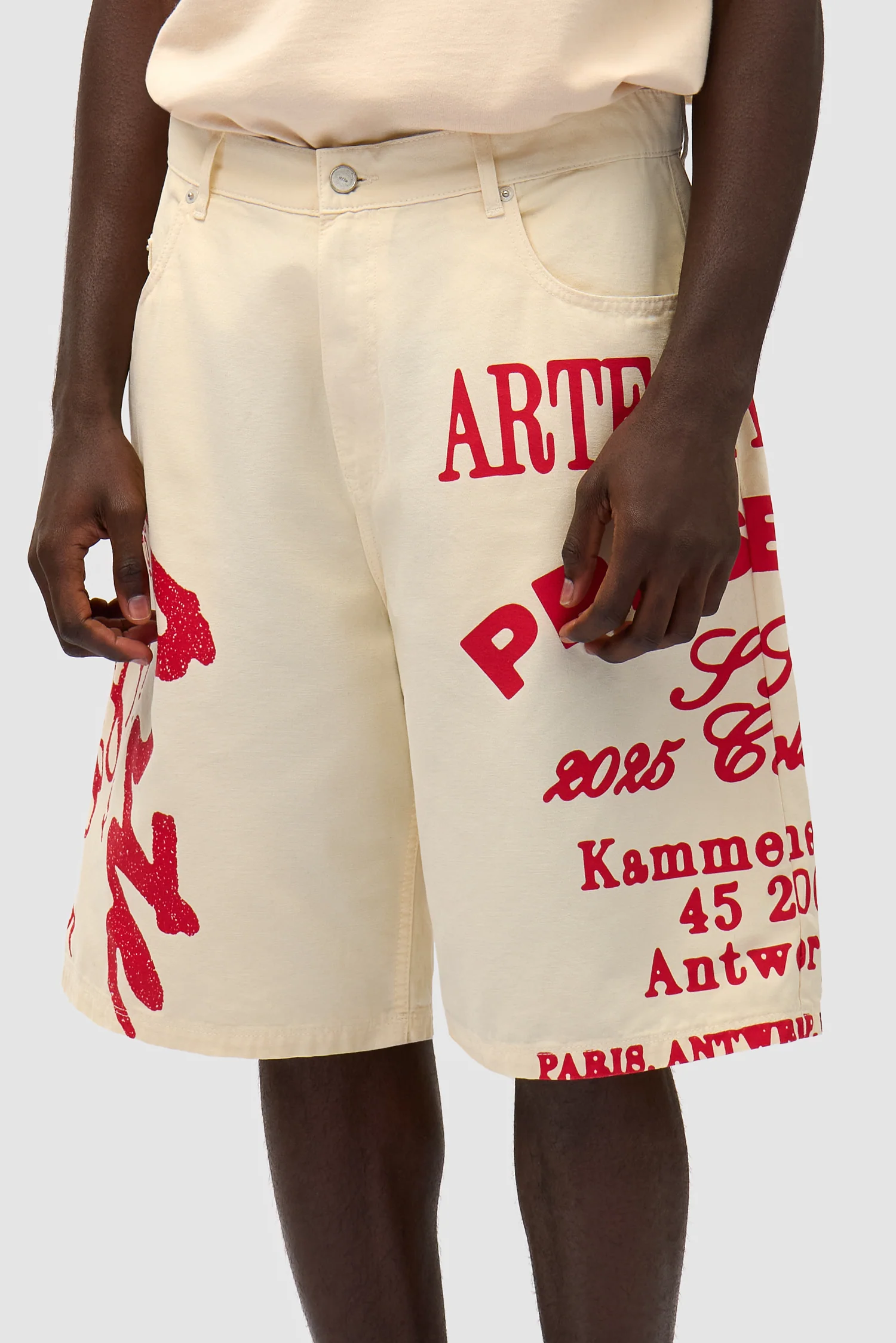 Red Print Shorts - Cream - Image 8