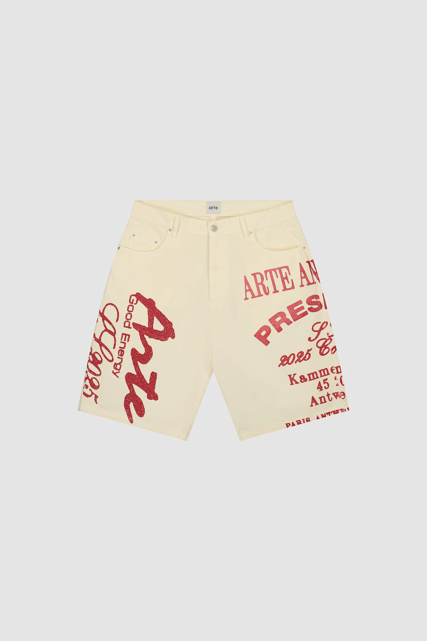 Red Print Shorts - Cream - Image 9