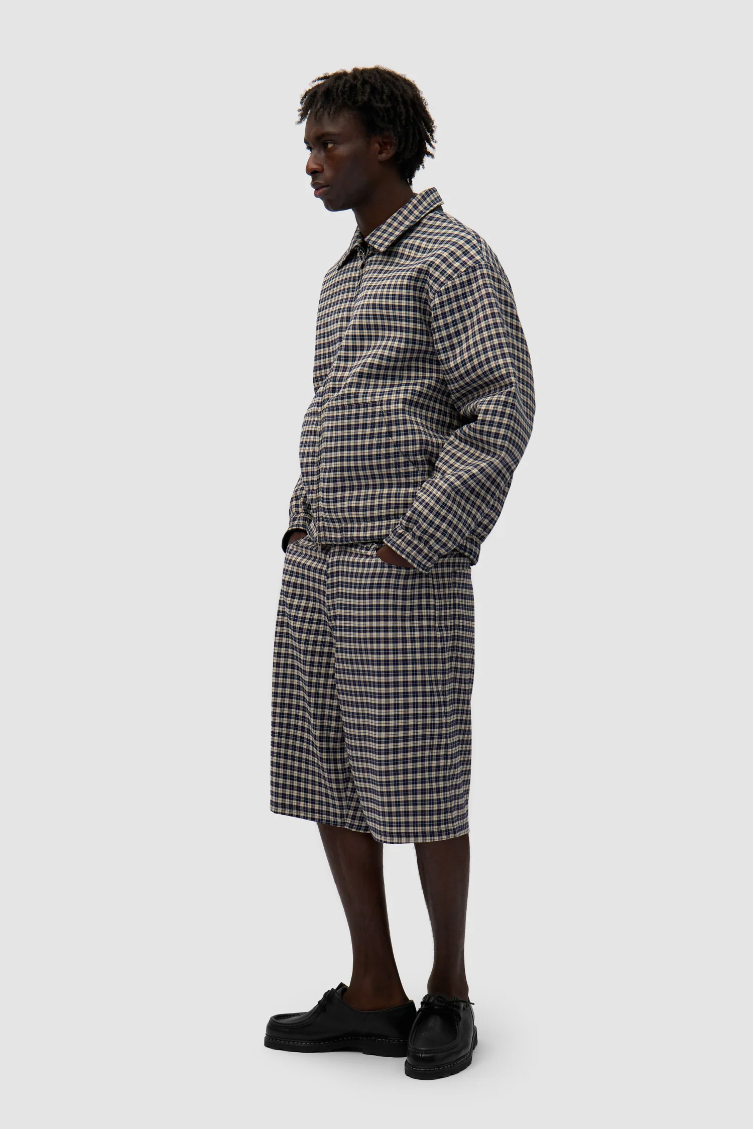 Reversible Plaid Leather Jacket - Black/Plaid - Image 11
