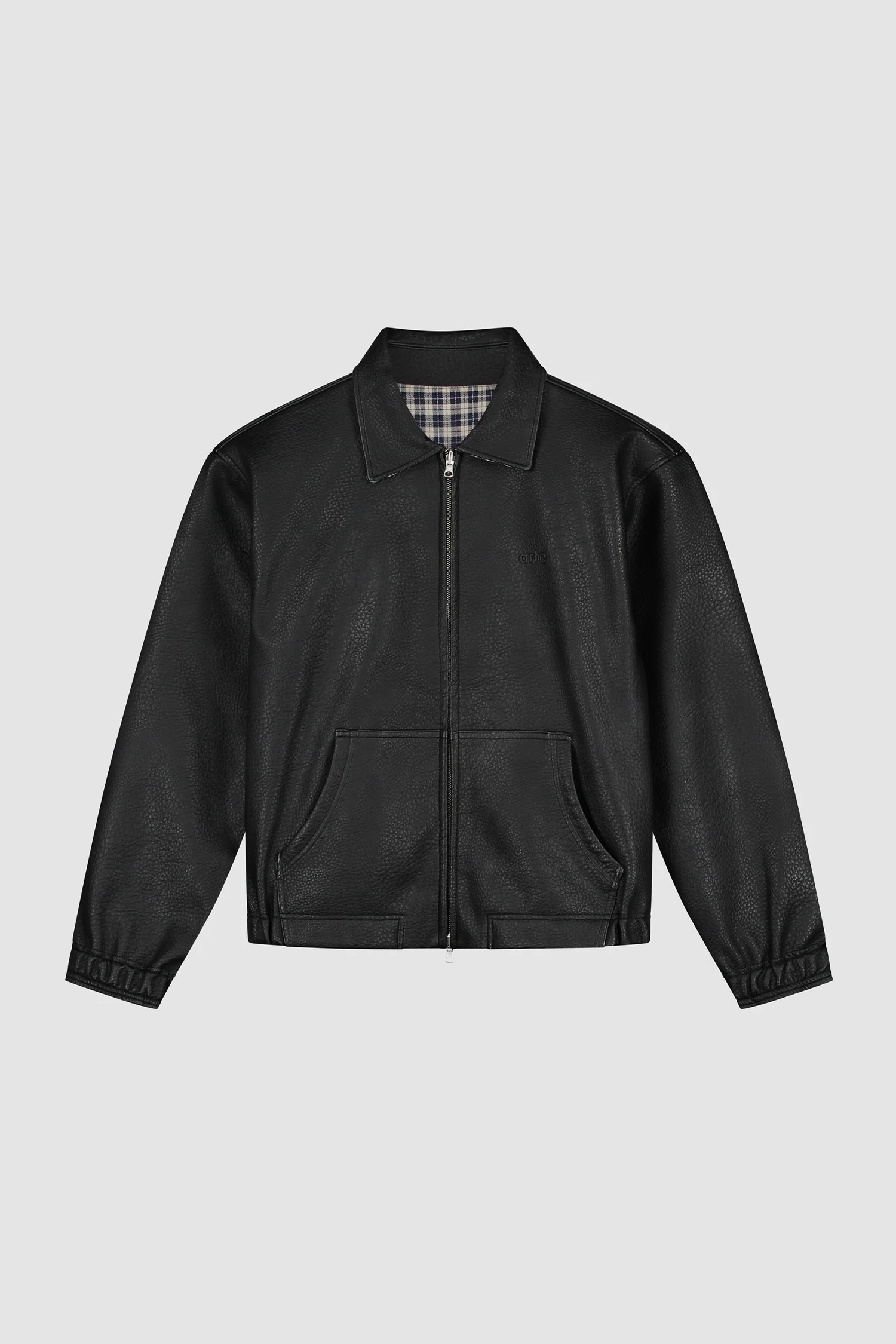 Reversible Plaid Leather Jacket - Black/Plaid - Image 14