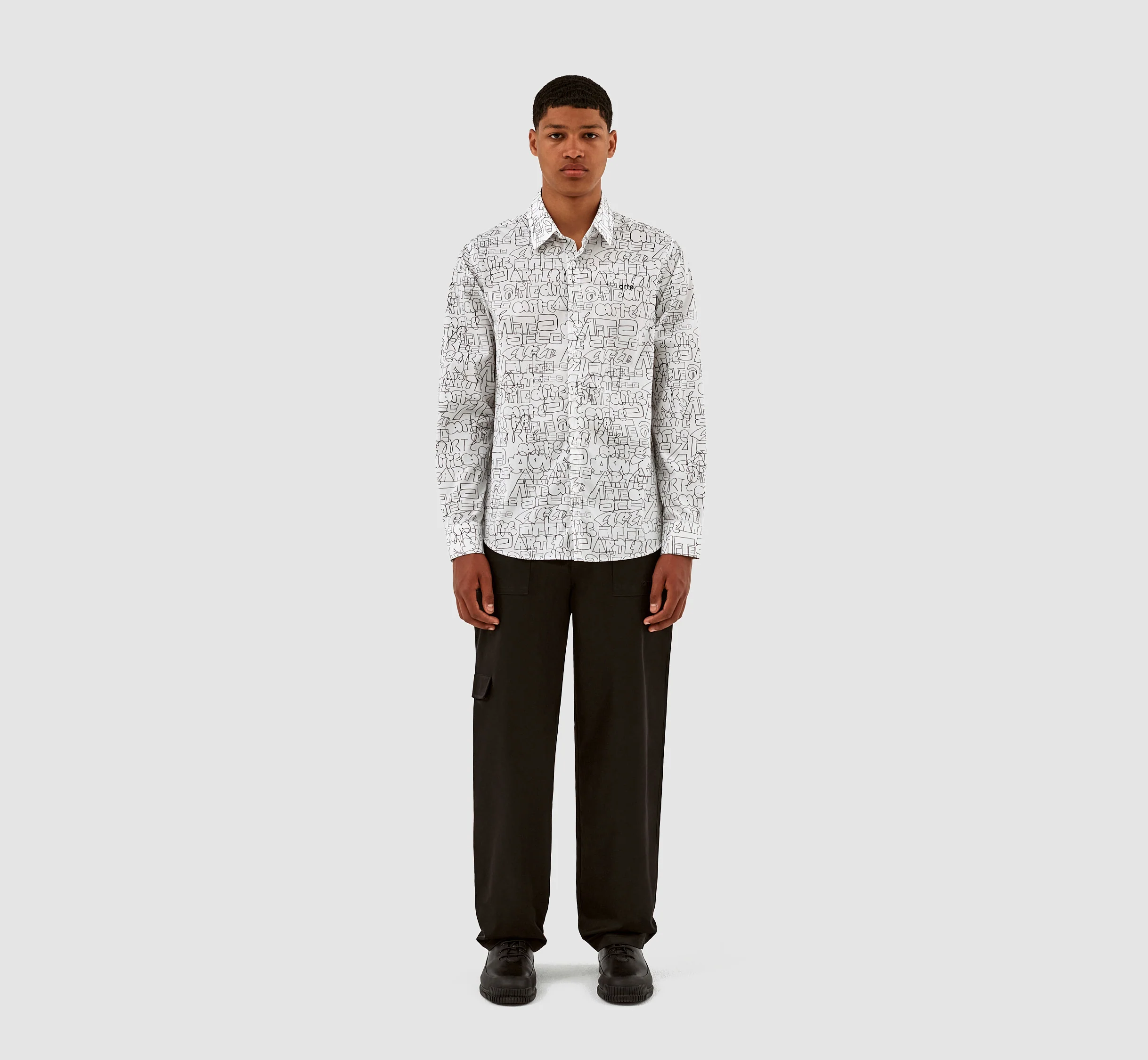 Stockton Allover Logo Shirt - White/Black - Image 5