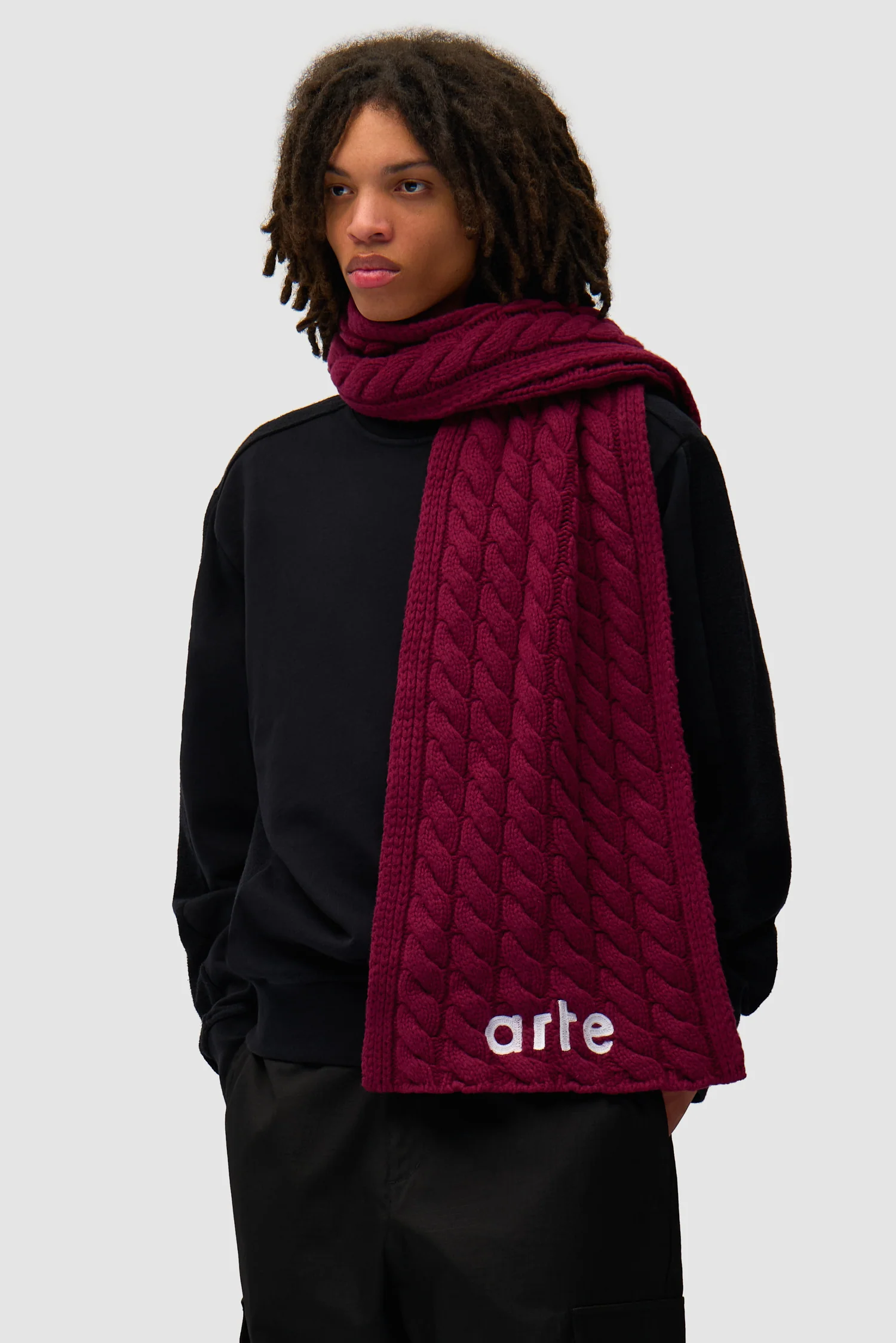 Textured Logo Scarf - Bordeaux - Image 3