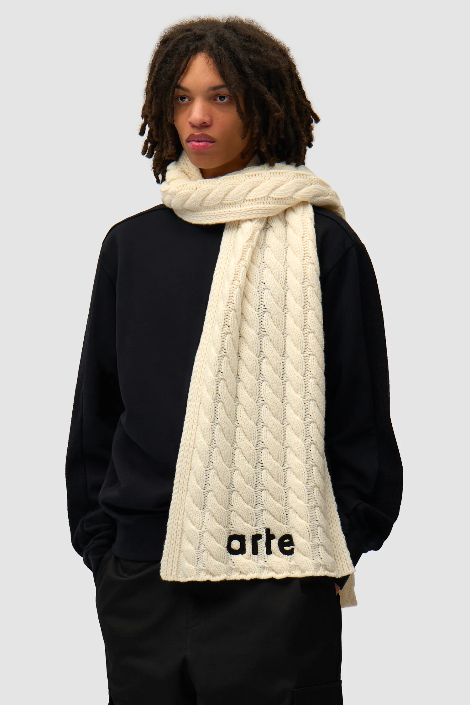 Textured Logo Scarf - Cream - Image 3