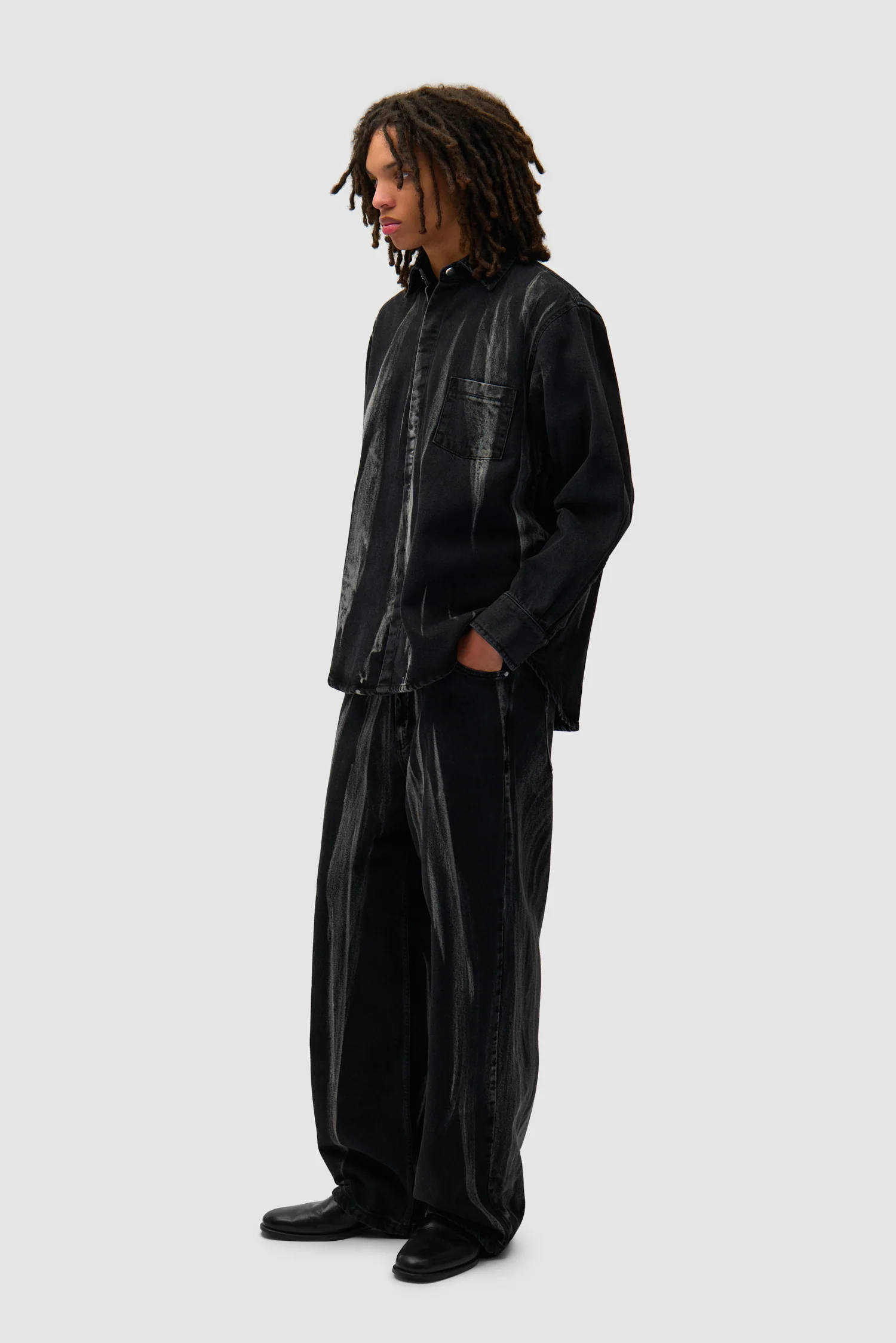 Washed Jeans Pants - Black Denim - Image 5