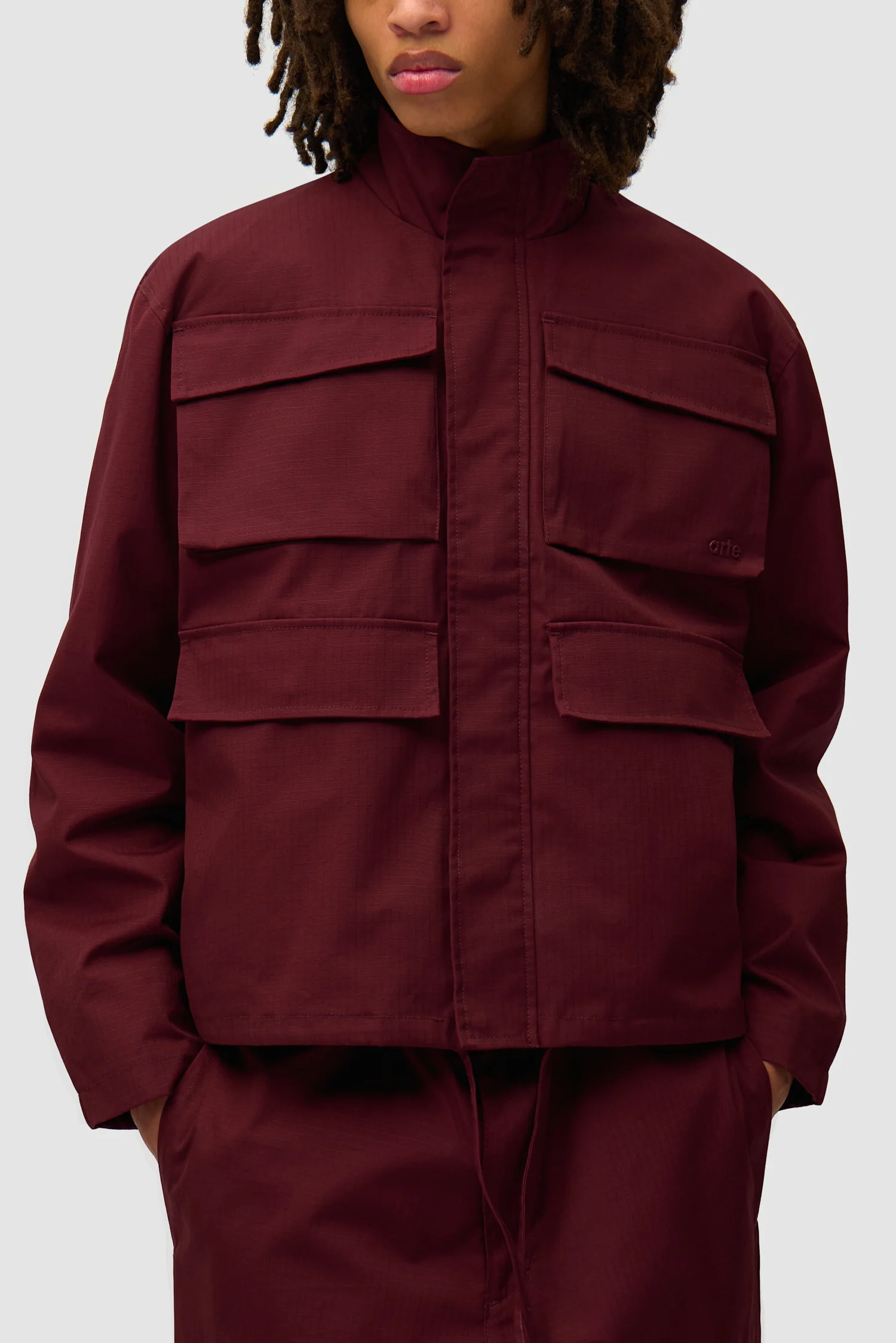 Waxed Ripstop Jacket - Bordeaux - Image 7